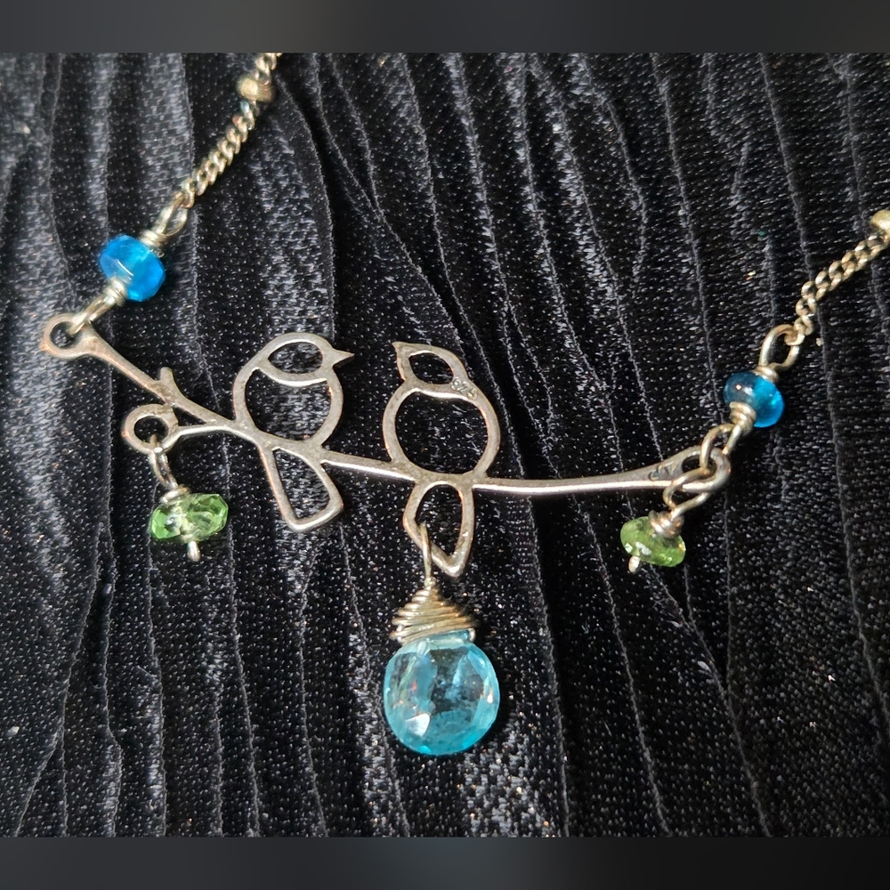 Kristin Ford' Apetite, Tsavorite & Garnet Sterling Silver & Birds Necklace
